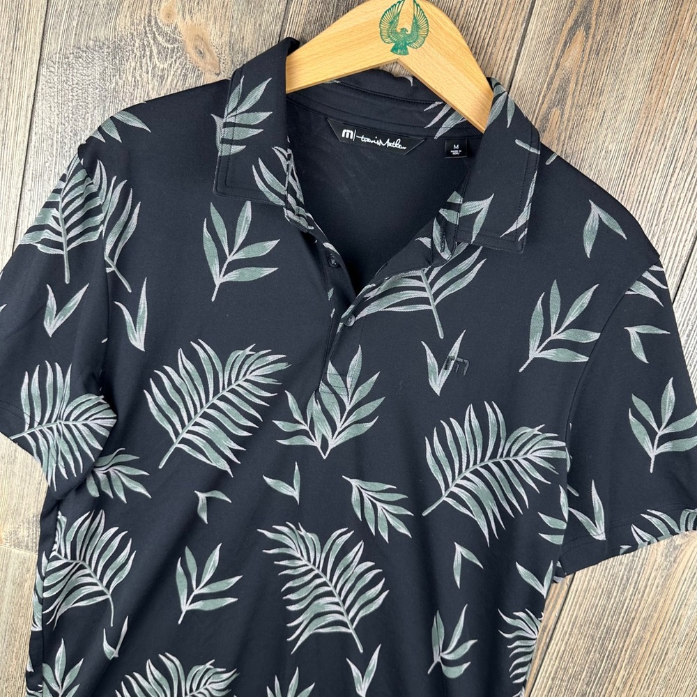 Travis Mathew Mens Pima Cotton Blend Palm Leaf Print Polo Shirt Black Size M